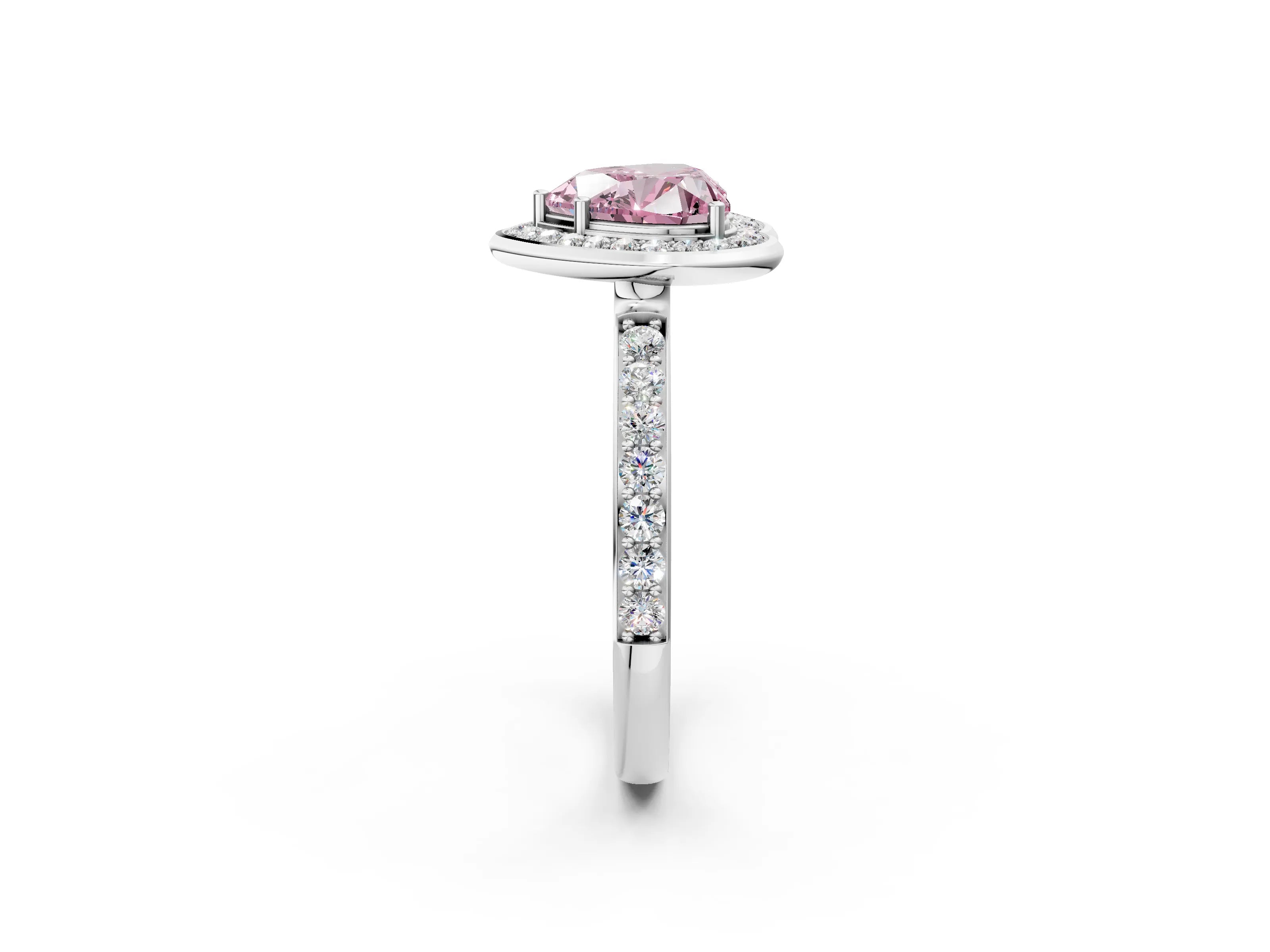 White gold Fancy Pink Heart Cut Diamond Halo Ring with Bezel Frame and Pavé Band_2