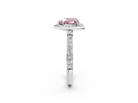 White gold Fancy Pink Heart Cut Diamond Halo Ring with Bezel Frame and Pavé Band_2