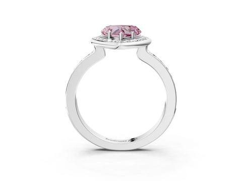 White gold Fancy Pink Heart Cut Diamond Halo Ring with Bezel Frame and Pavé Band_3