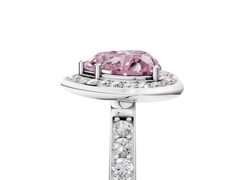 White gold Fancy Pink Heart Cut Diamond Halo Ring with Bezel Frame and Pavé Band_5