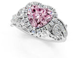 White gold Fancy Pink Heart Cut Diamond Halo Ring with Milgrain Pavé Band and Four-Prong Setting_79