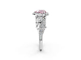 White gold Fancy Pink Heart Cut Diamond Halo Ring with Milgrain Pavé Band and Four-Prong Setting_80