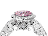 White gold Fancy Pink Heart Cut Diamond Halo Ring with Milgrain Pavé Band and Four-Prong Setting_82
