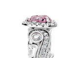 White gold Fancy Pink Heart Cut Diamond Halo Ring with Milgrain Pavé Band and Four-Prong Setting_84