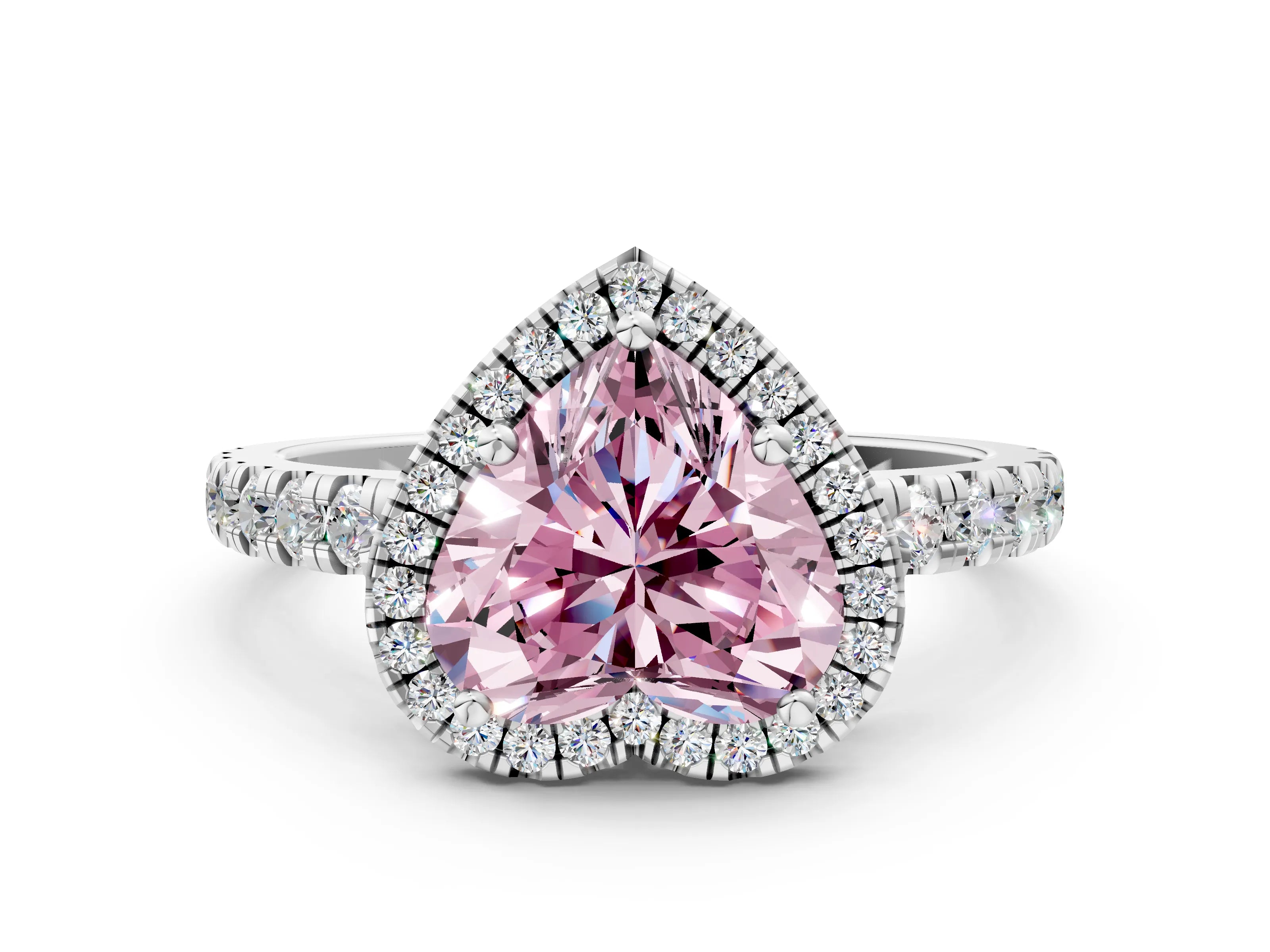 White gold Fancy Pink Heart Cut Diamond Halo Ring with Pavé Band and Four-Prong Setting_12