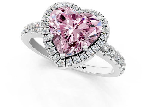White gold Fancy Pink Heart Cut Diamond Halo Ring with Pavé Band and Four-Prong Setting_13