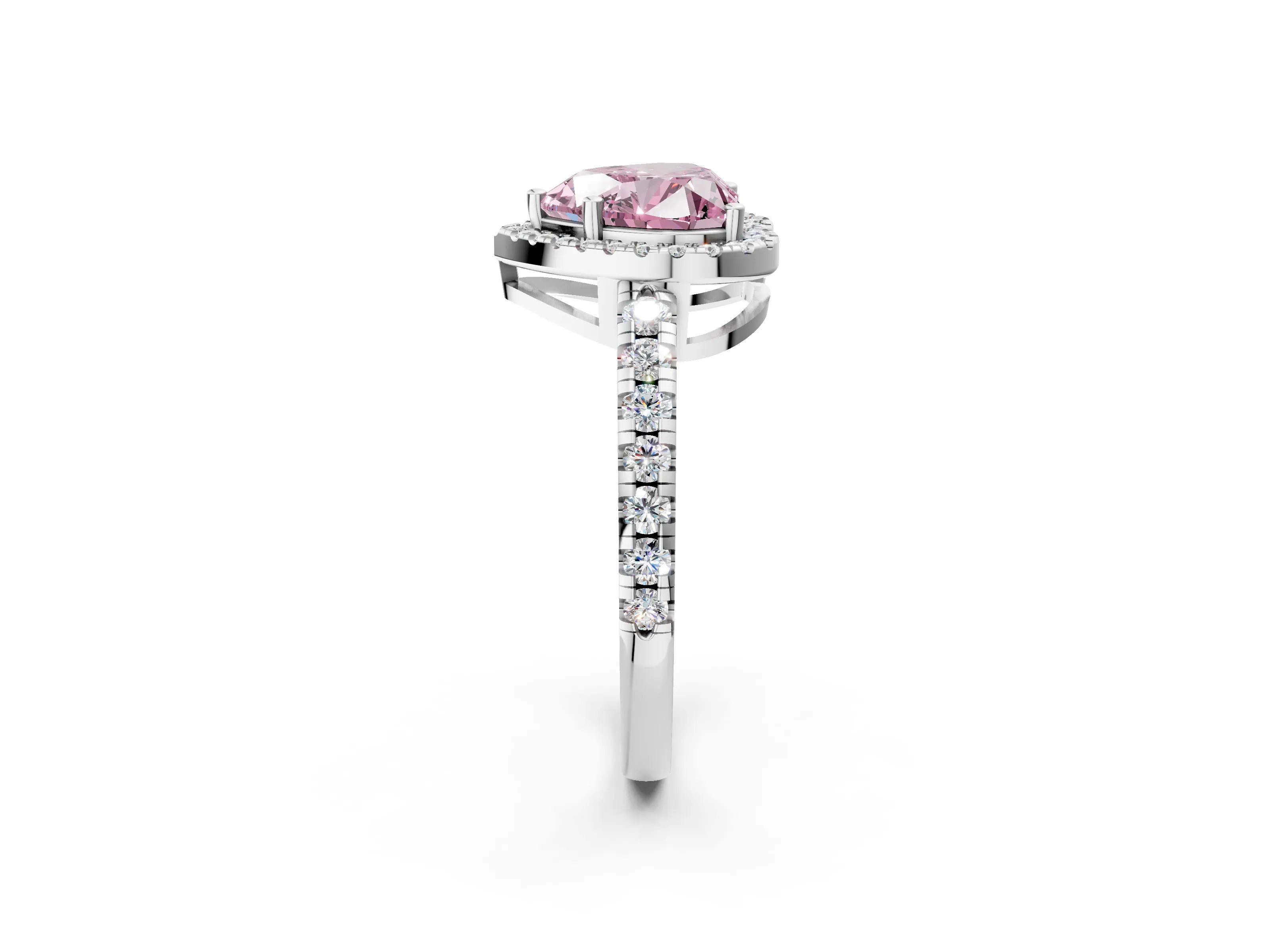 White gold Fancy Pink Heart Cut Diamond Halo Ring with Pavé Band and Four-Prong Setting_14