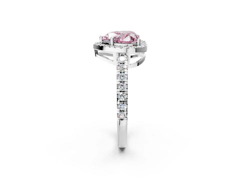 White gold Fancy Pink Heart Cut Diamond Halo Ring with Pavé Band and Four-Prong Setting_14