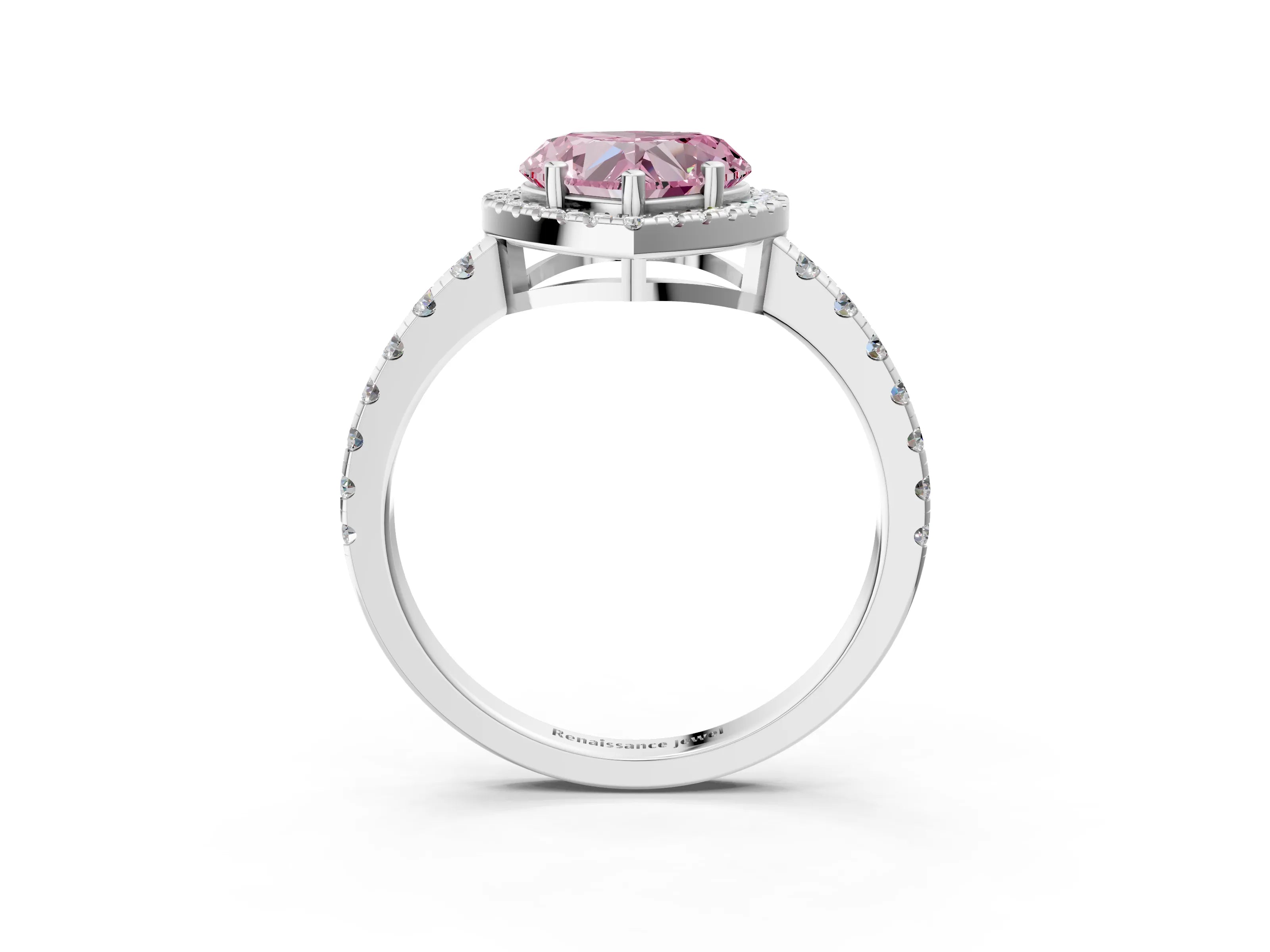 White gold Fancy Pink Heart Cut Diamond Halo Ring with Pavé Band and Four-Prong Setting_15
