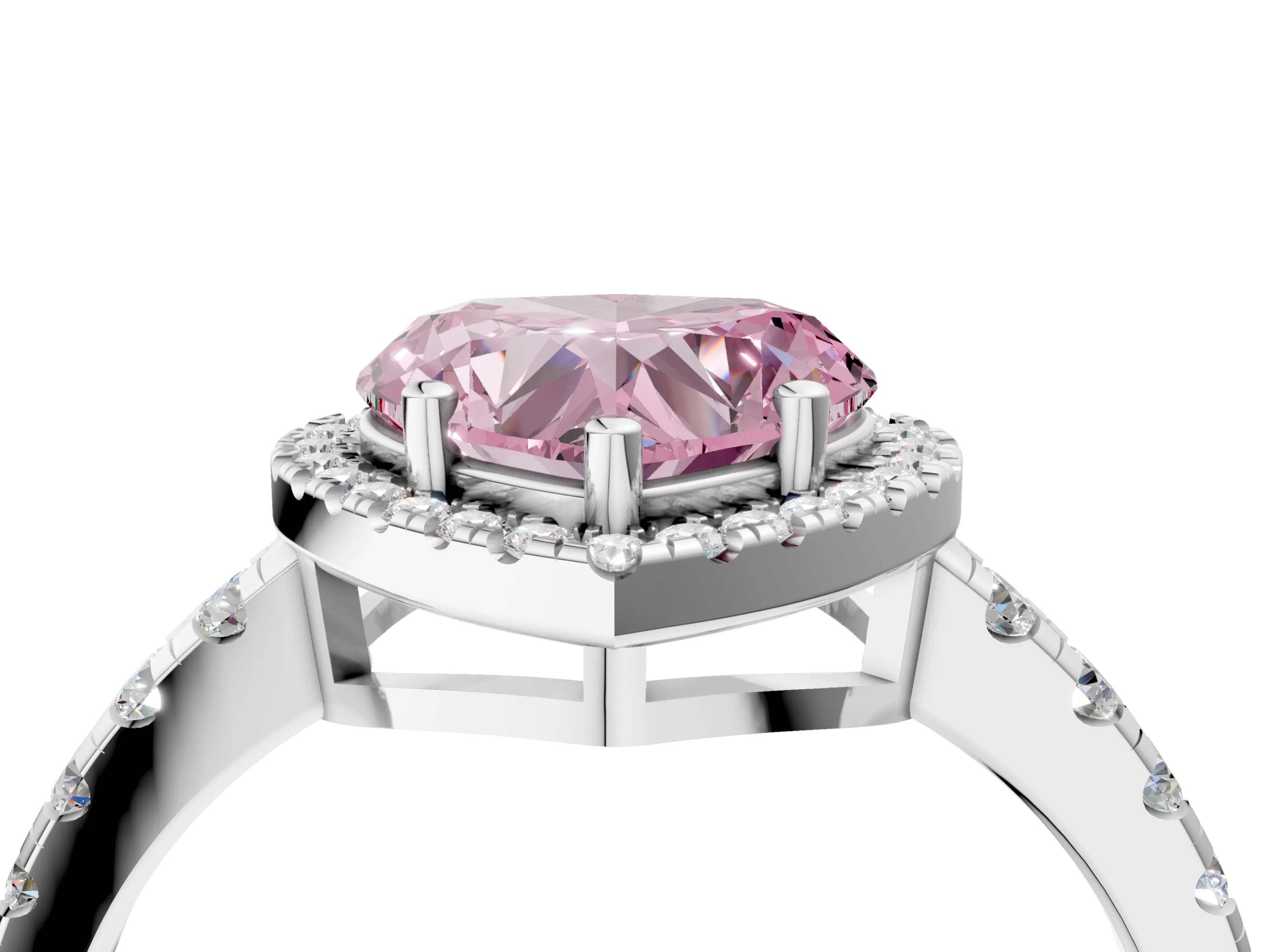 White gold Fancy Pink Heart Cut Diamond Halo Ring with Pavé Band and Four-Prong Setting_16