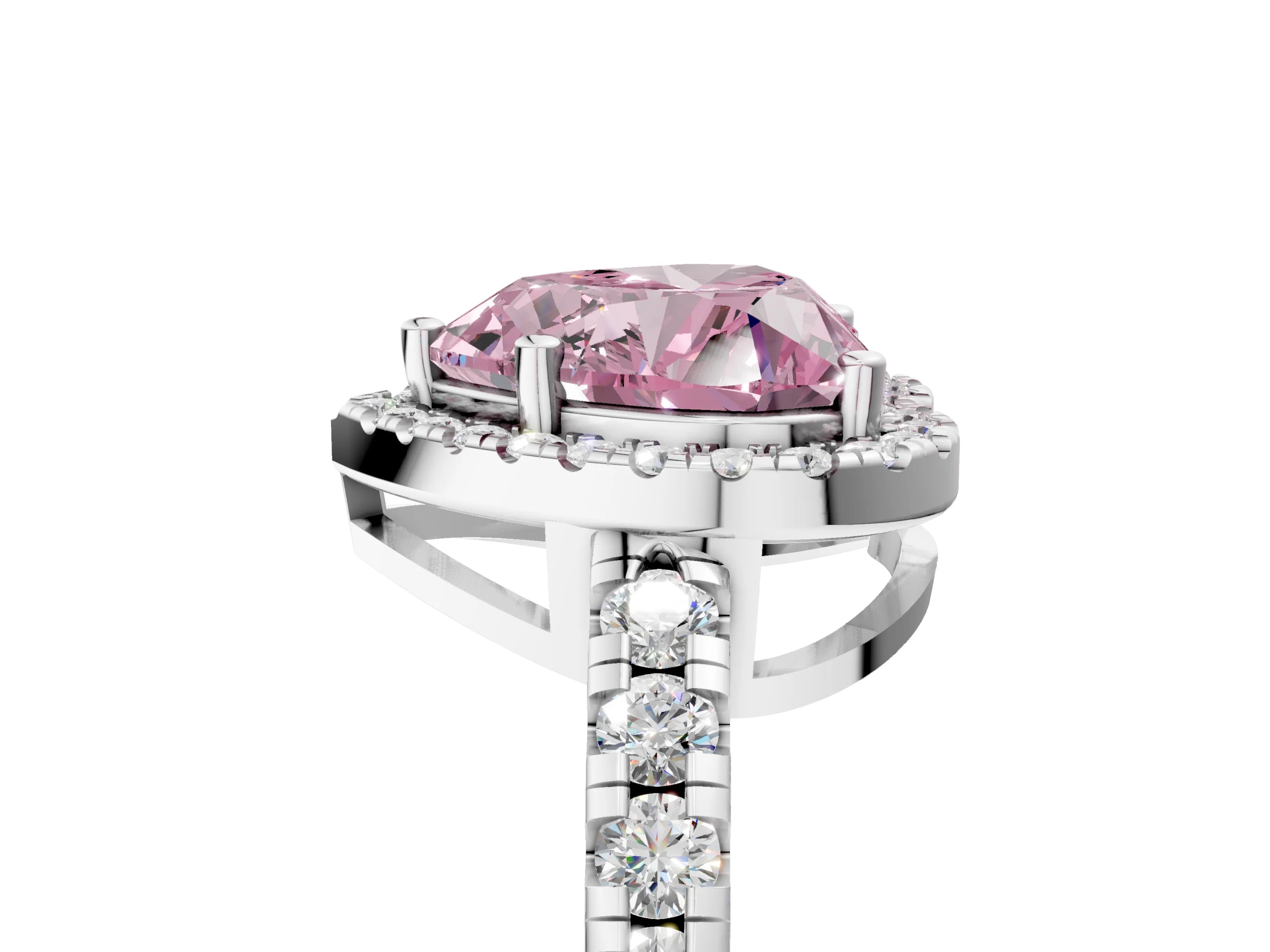 White gold Fancy Pink Heart Cut Diamond Halo Ring with Pavé Band and Four-Prong Setting_17