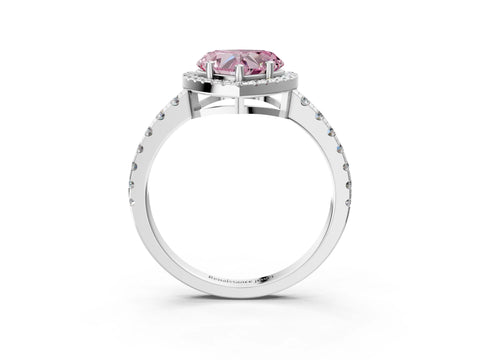White gold Fancy Pink Heart Cut Diamond Halo Ring with Pavé Band and Four-Prong Setting_3