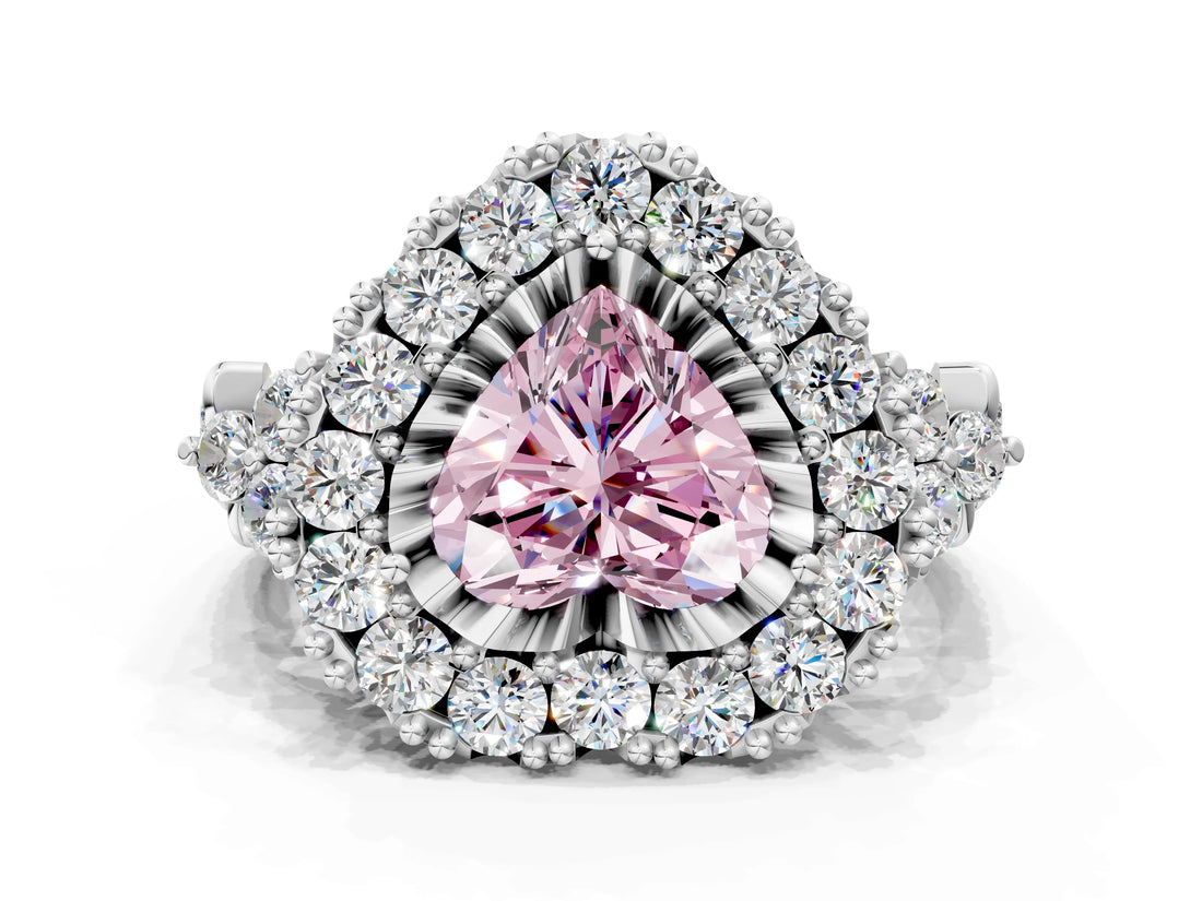 White gold Fancy Pink Heart Cut Diamond Halo Ring with Pavé Band and Four-Prong Setting_53