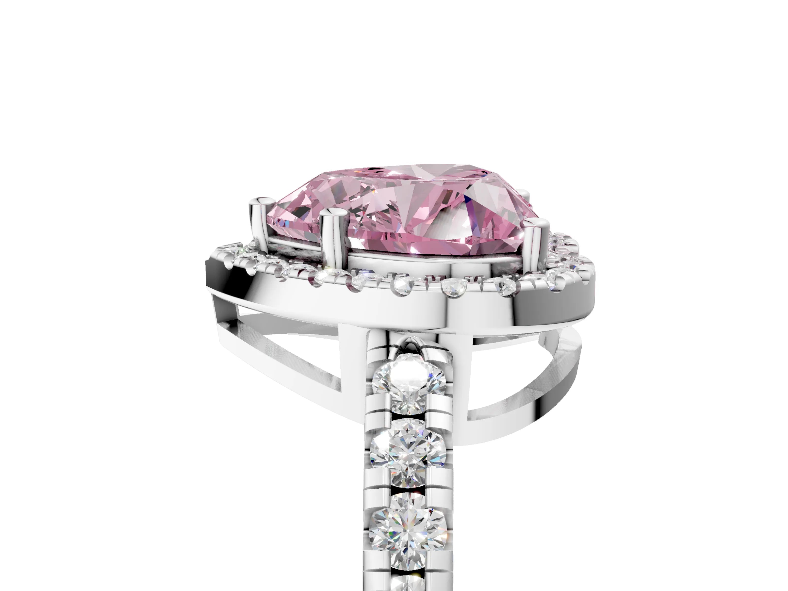 White gold Fancy Pink Heart Cut Diamond Halo Ring with Pavé Band and Four-Prong Setting_5