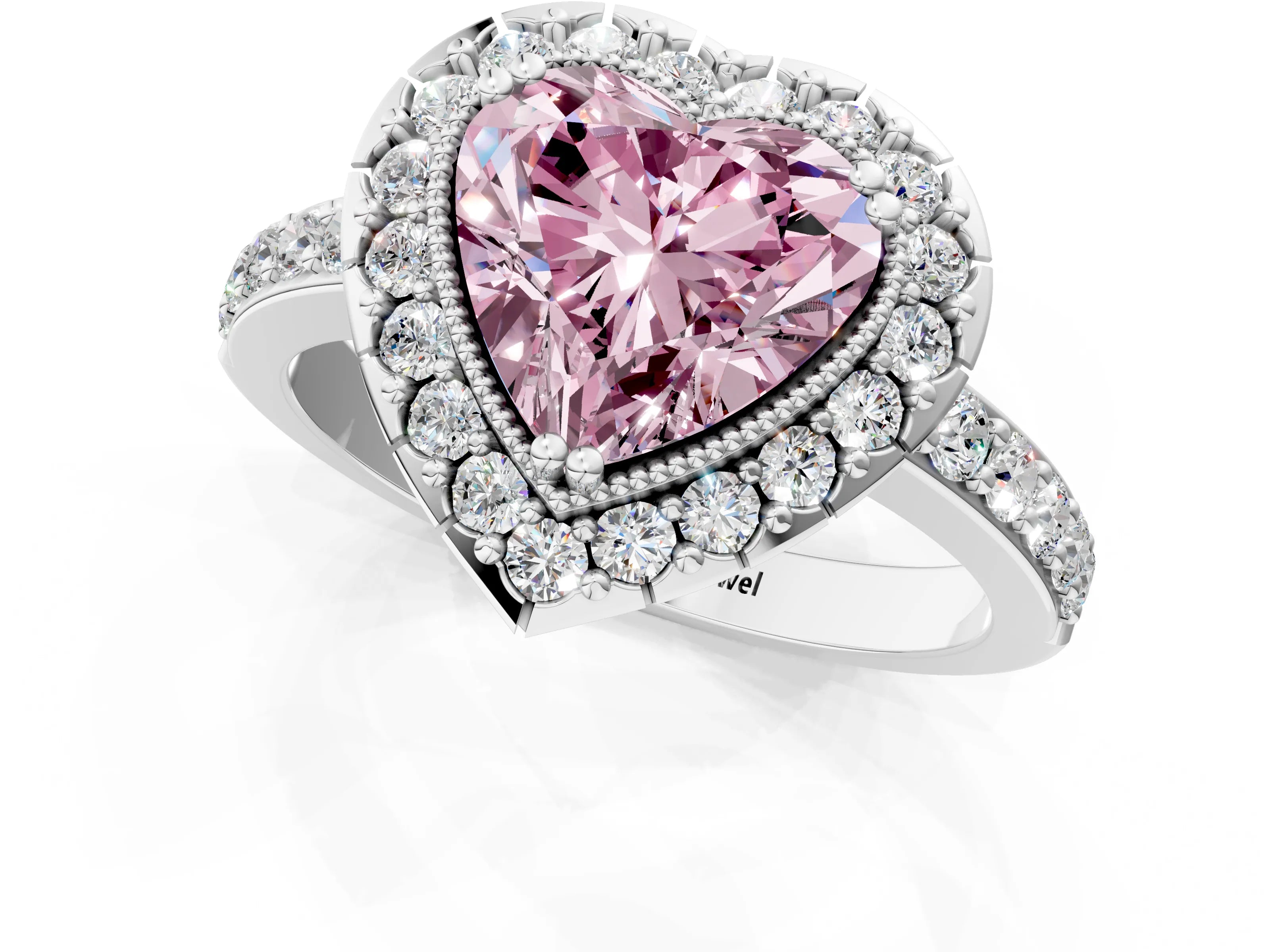 White gold Fancy Pink Heart Cut Diamond Halo Ring with Pavé Band and Prong Setting_1