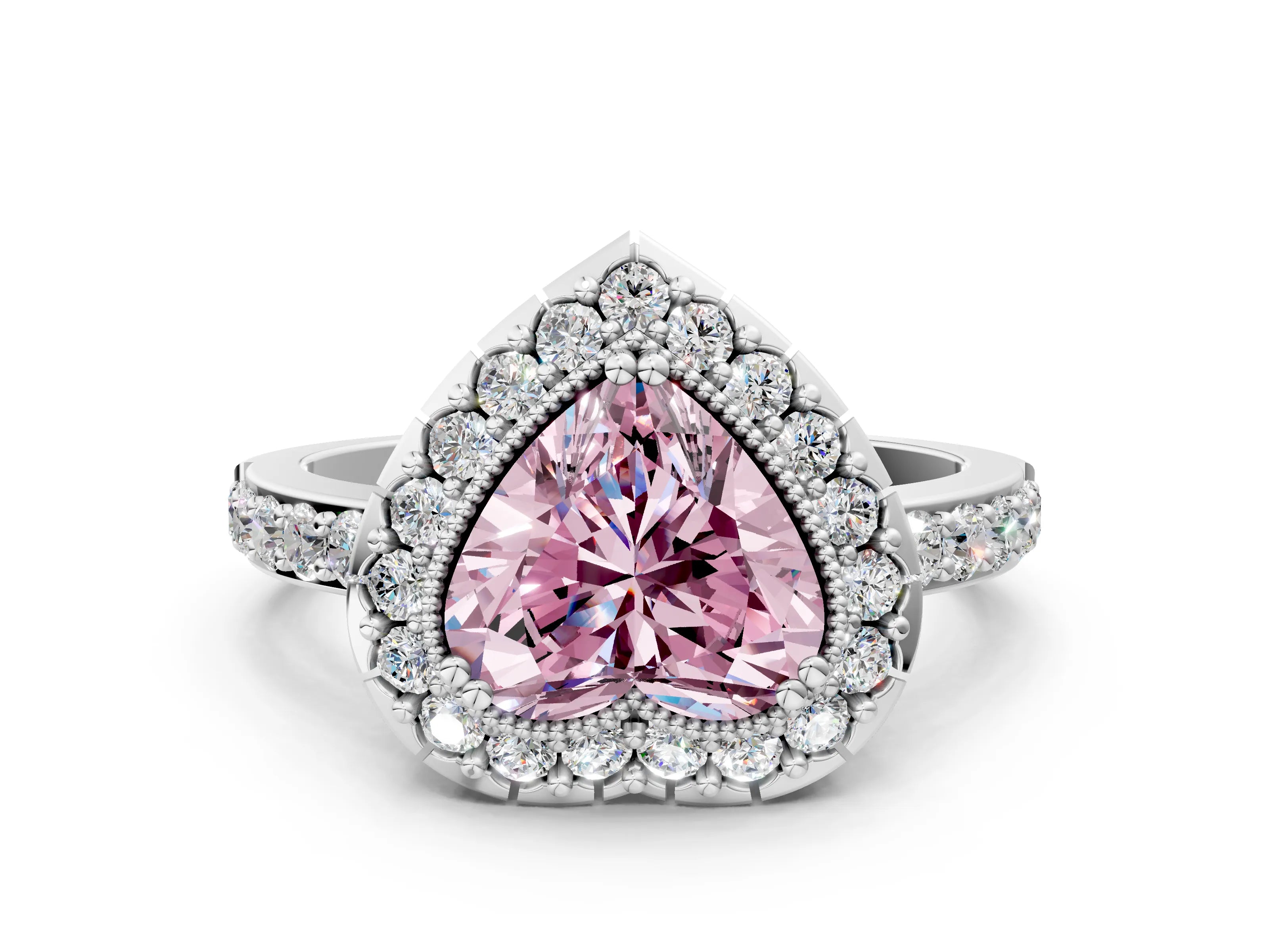 White gold Fancy Pink Heart Cut Diamond Halo Ring with Pavé Band and Prong Setting_12