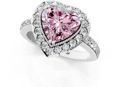 White gold Fancy Pink Heart Cut Diamond Halo Ring with Pavé Band and Prong Setting_13