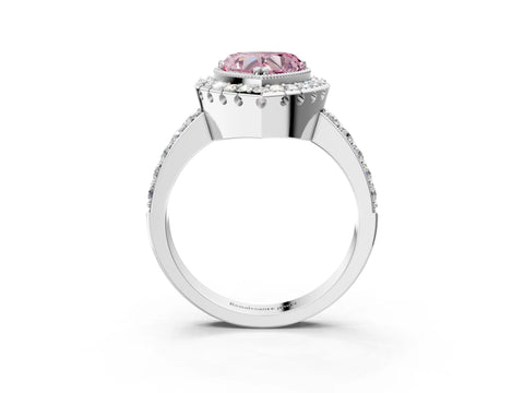 White gold Fancy Pink Heart Cut Diamond Halo Ring with Pavé Band and Prong Setting_15