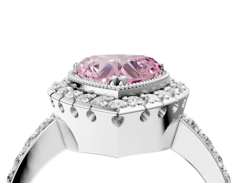 White gold Fancy Pink Heart Cut Diamond Halo Ring with Pavé Band and Prong Setting_16