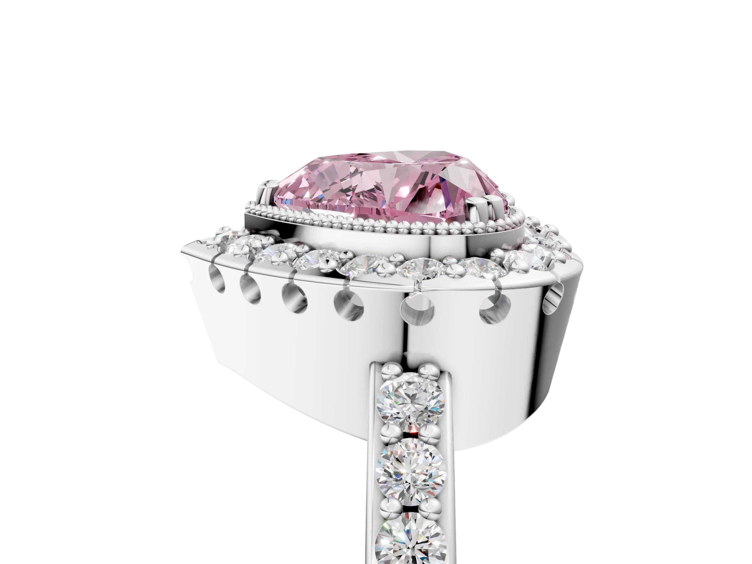 White gold Fancy Pink Heart Cut Diamond Halo Ring with Pavé Band and Prong Setting_17