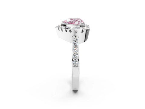 White gold Fancy Pink Heart Cut Diamond Halo Ring with Pavé Band and Prong Setting_2
