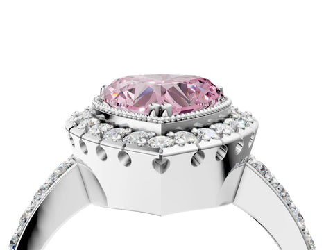 White gold Fancy Pink Heart Cut Diamond Halo Ring with Pavé Band and Prong Setting_4