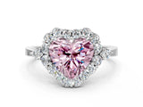 White gold Fancy Pink Heart Cut Diamond Halo Ring with Pear Side Stones and Prong Setting_91