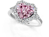 White gold Fancy Pink Heart Cut Diamond Halo Ring with Pear Side Stones and Prong Setting_93