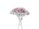 White gold Fancy Pink Heart Cut Diamond Halo Ring with Pear Side Stones and Prong Setting_97