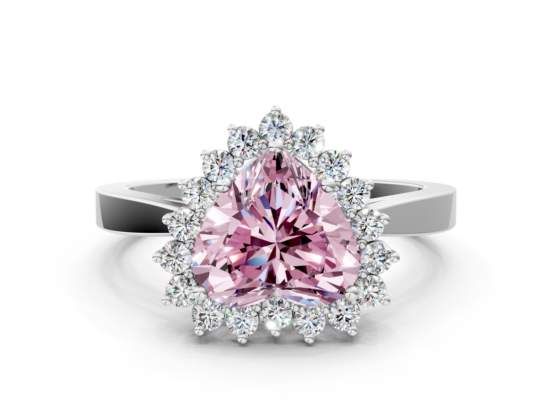 White gold Fancy Pink Heart  Cut Diamond Halo Ring with Round Brilliant Halo and Solitaire Band_73