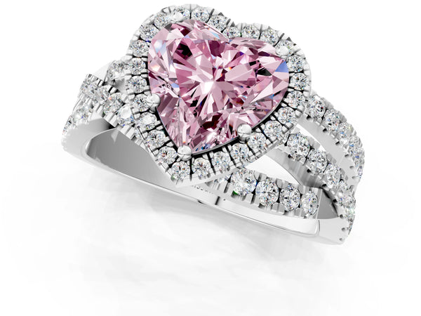 White Gold Heart-Shaped Halo Twist Engagement Ring Setting for Fancy Pink Center