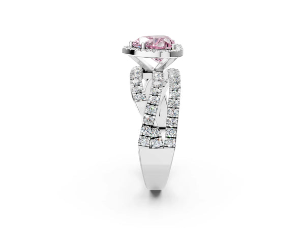 White Gold Heart-Shaped Halo Twist Engagement Ring Setting for Fancy Pink Center