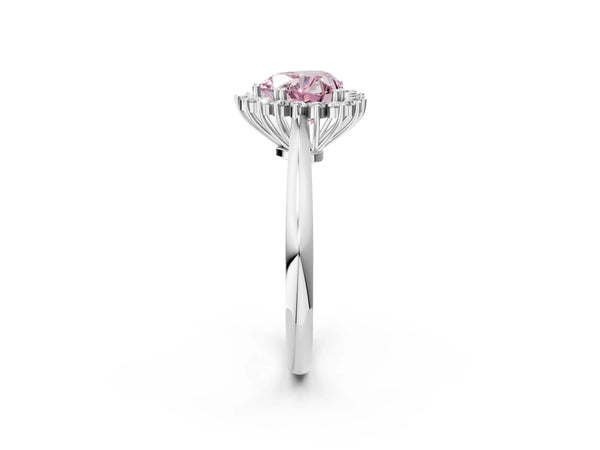 Platinum Fancy Pink Heart  Cut Diamond Halo Ring with Solitaire Band and Prong Setting