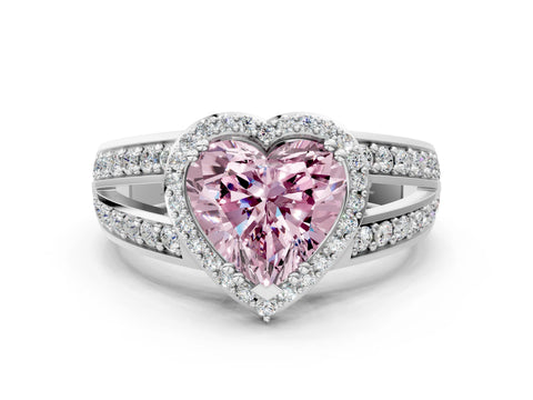 White gold Fancy Pink Heart Cut Diamond Halo Ring with Split Shank Pavé Band and Four-Prong Setting_12