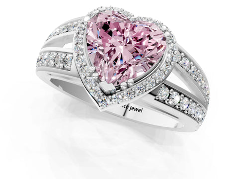 White gold Fancy Pink Heart Cut Diamond Halo Ring with Split Shank Pavé Band and Four-Prong Setting_13