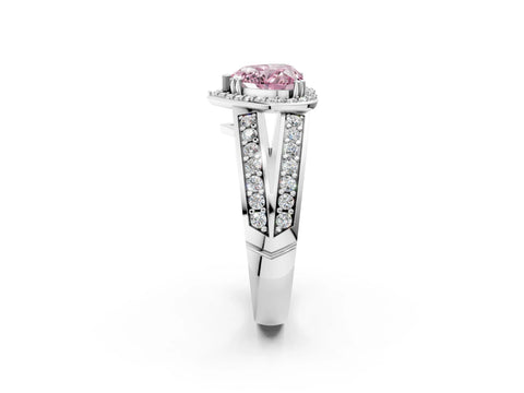 White gold Fancy Pink Heart Cut Diamond Halo Ring with Split Shank Pavé Band and Four-Prong Setting_14