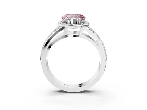 White gold Fancy Pink Heart Cut Diamond Halo Ring with Split Shank Pavé Band and Four-Prong Setting_15