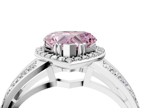 White gold Fancy Pink Heart Cut Diamond Halo Ring with Split Shank Pavé Band and Four-Prong Setting_16