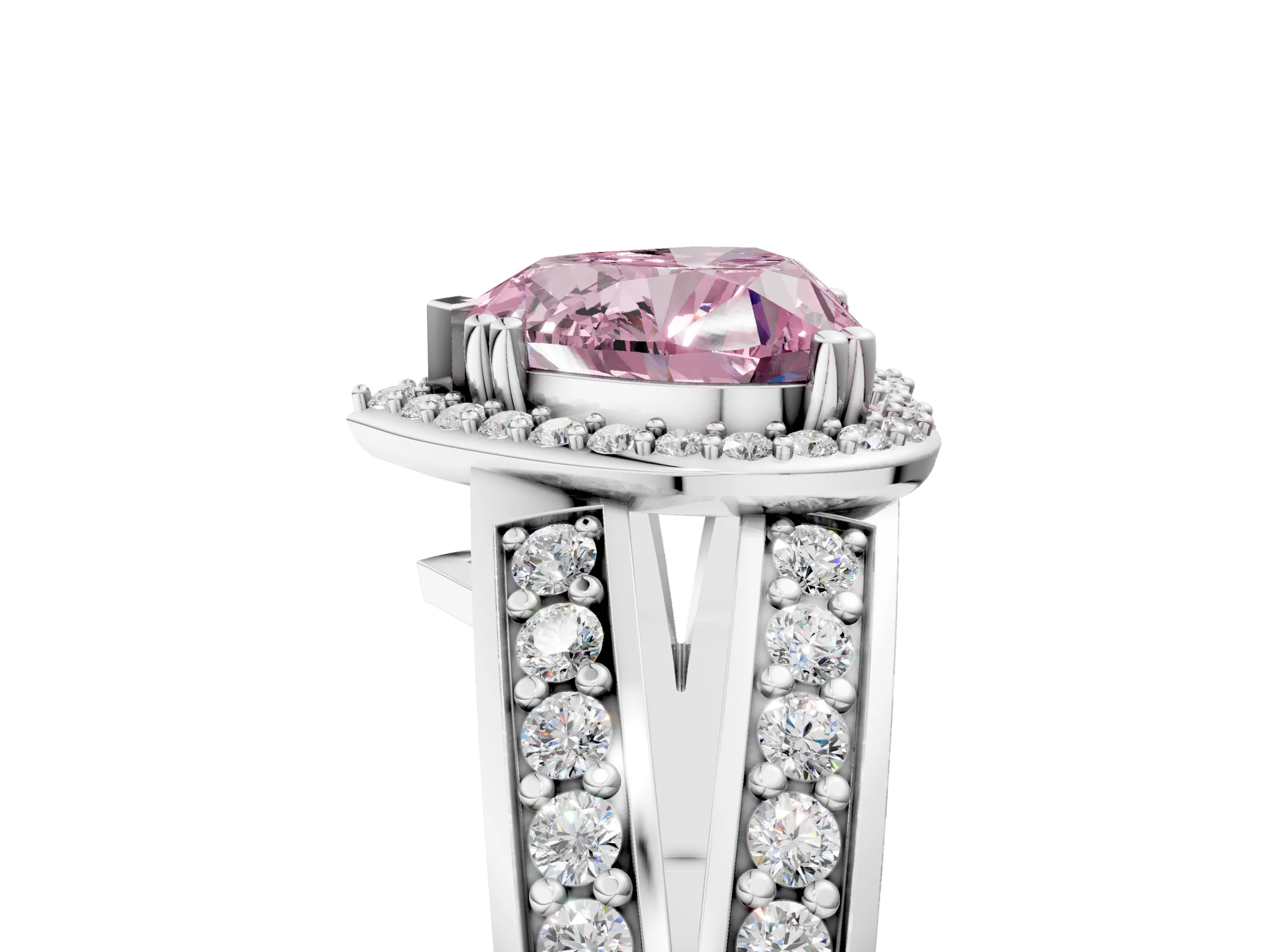 White gold Fancy Pink Heart Cut Diamond Halo Ring with Split Shank Pavé Band and Four-Prong Setting_17