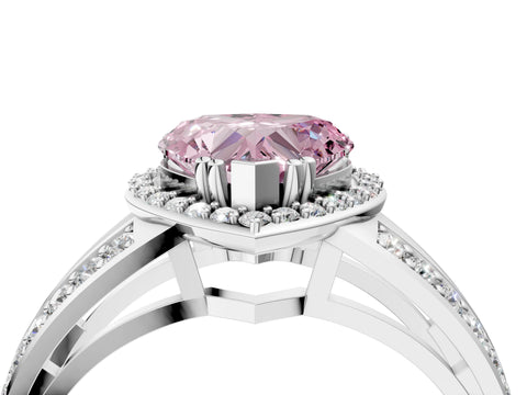 White gold Fancy Pink Heart Cut Diamond Halo Ring with Split Shank Pavé Band and Four-Prong Setting_4