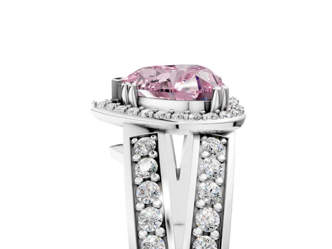 White gold Fancy Pink Heart Cut Diamond Halo Ring with Split Shank Pavé Band and Four-Prong Setting_5