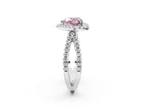 White gold Fancy Pink Heart Cut Diamond Halo Ring with Split Shank Pavé Band and Prong Setting_80