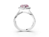 White gold Fancy Pink Heart Cut Diamond Halo Ring with Split Shank Pavé Band and Prong Setting_82