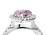 White gold Fancy Pink Heart Cut Diamond Halo Ring with Split Shank Pavé Band and Prong Setting_83