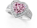 White gold Fancy Pink Heart Cut Diamond Halo Ring with Split Shank and Bezel Accents and Prong Setting_1