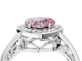 White gold Fancy Pink Heart Cut Diamond Halo Ring with Split Shank and Bezel Accents and Prong Setting_4
