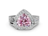 White gold Fancy Pink Heart Cut Diamond Halo Ring with Split Shank and Bezel Accents and Prong Setting