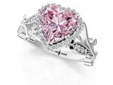 White gold Fancy Pink Heart Cut Diamond Halo Ring with Vintage Split Shank and Four-Prong Setting_109
