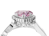 White gold Fancy Pink Heart Cut Diamond Halo Ring with Vintage Split Shank and Four-Prong Setting_99