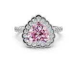 White gold Fancy Pink Heart  Cut Diamond Milgrain Floral Halo Engagement Ring with Pavé Band_15